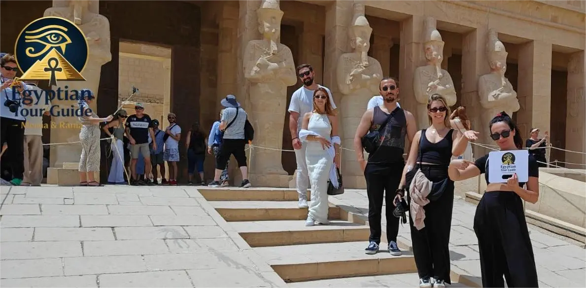 Close-up of the Temple of Hatshepsut with a professional licensed guide